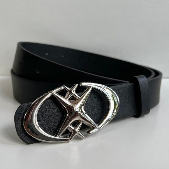 y2k silver and black gothic chrome star boho belt - Picture 7 of 11